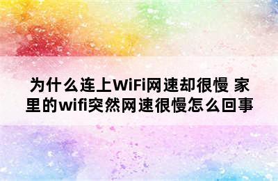 为什么连上WiFi网速却很慢 家里的wifi突然网速很慢怎么回事